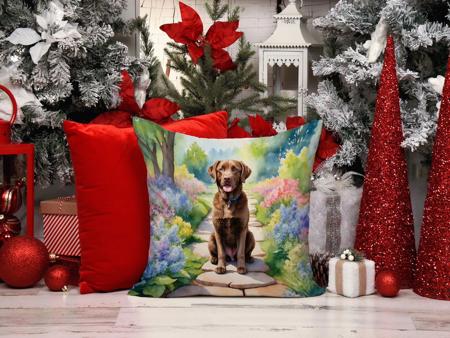 Chesapeake Bay Retriever Spring Path Throw Pillow