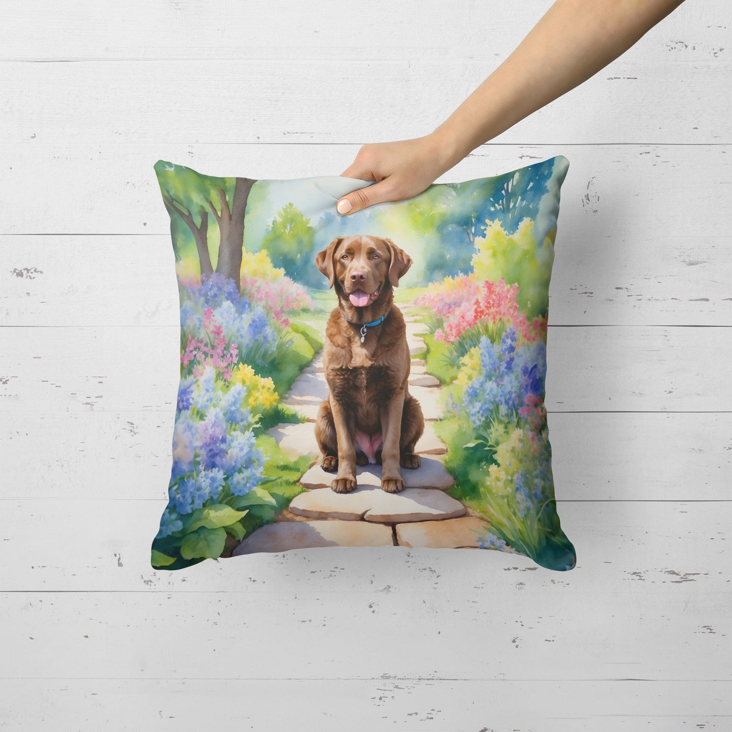 Chesapeake Bay Retriever Spring Path Throw Pillow