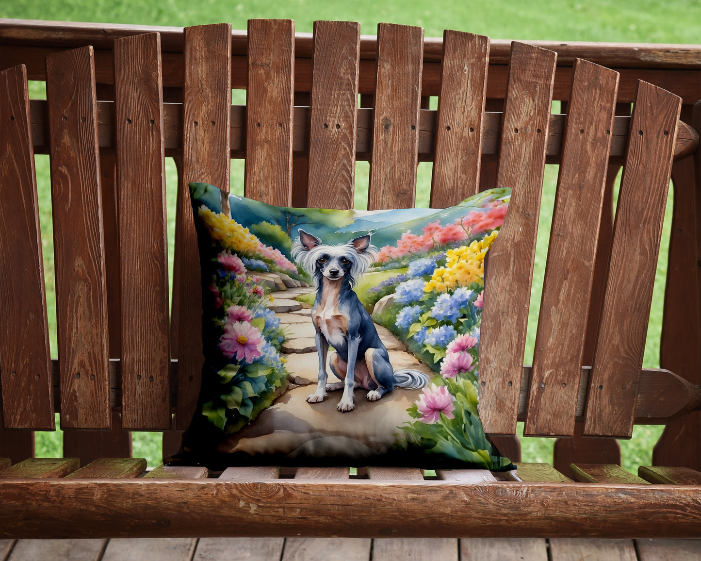 Chinese Crested Spring Path Throw Pillow