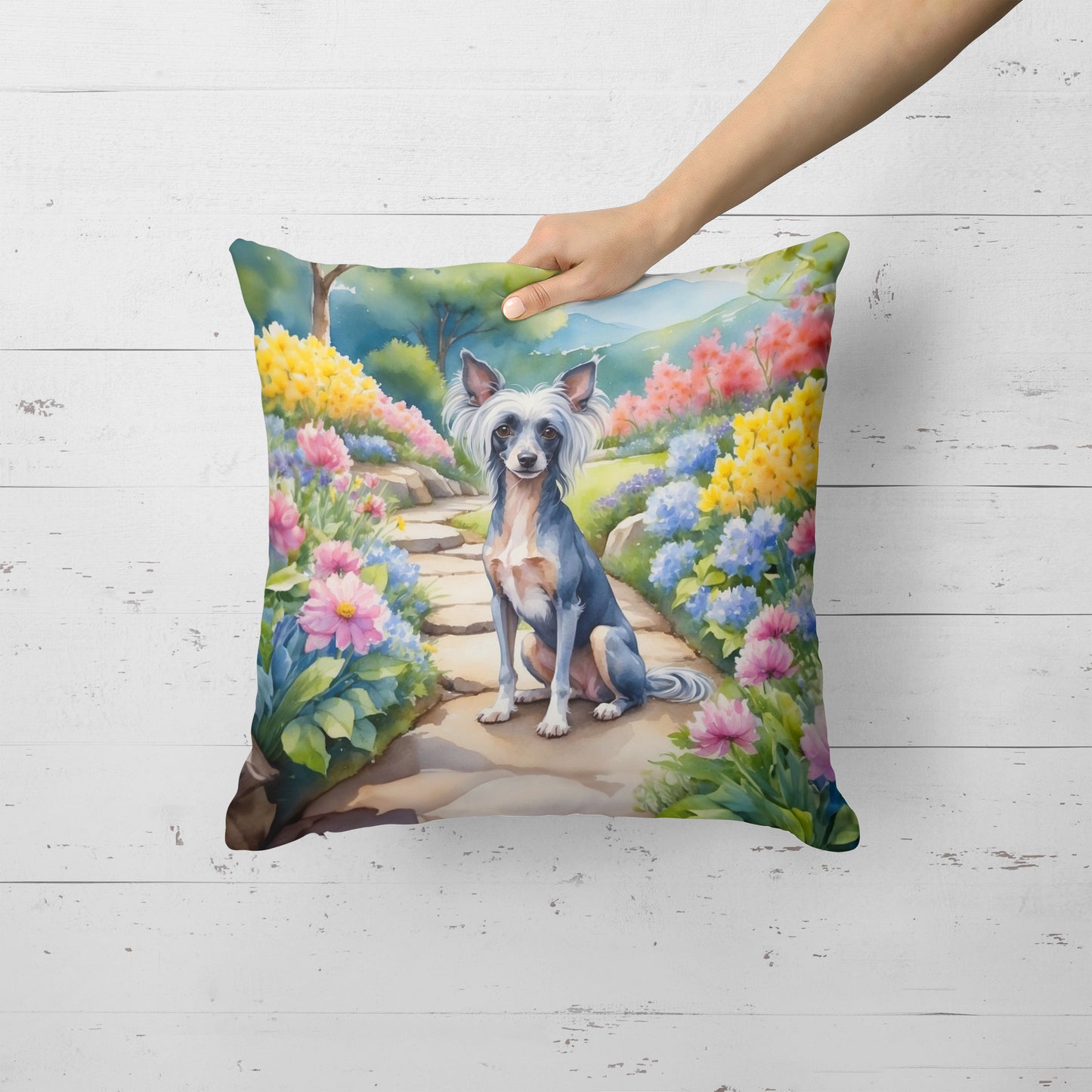 Chinese Crested Spring Path Throw Pillow