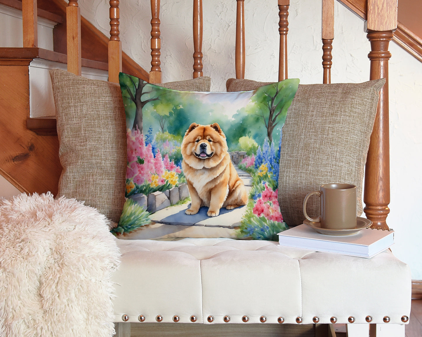 Chow Chow Spring Path Throw Pillow