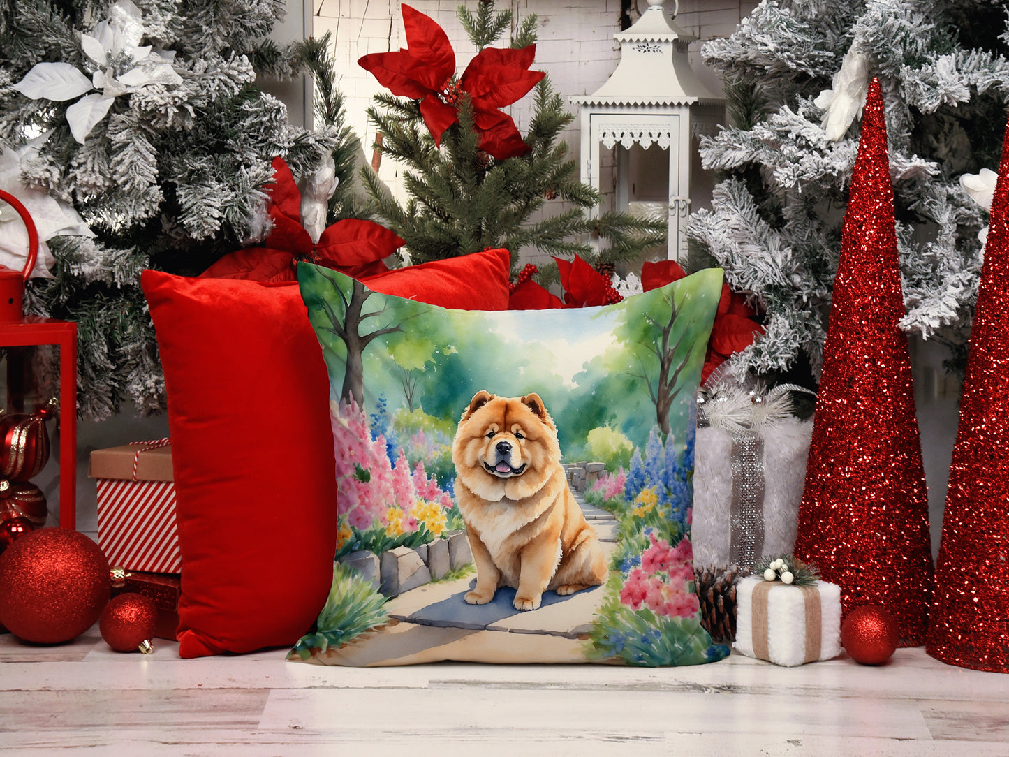 Chow Chow Spring Path Throw Pillow