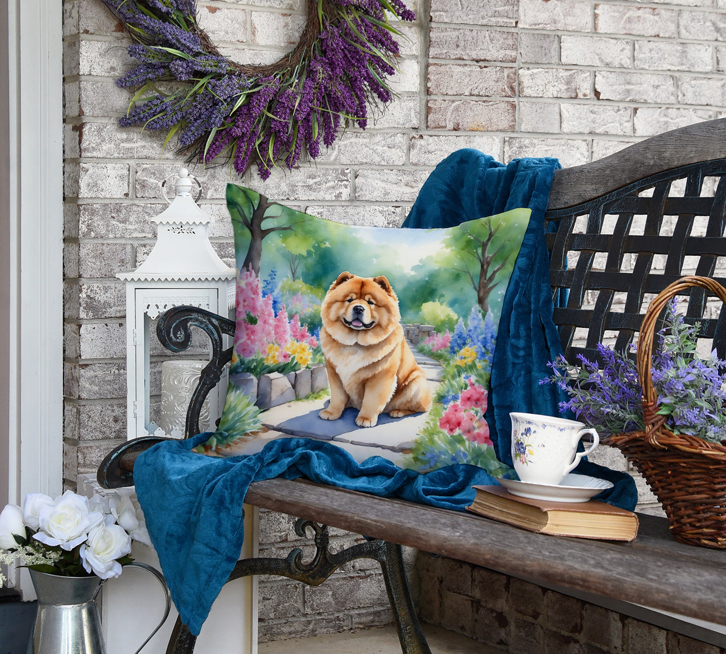 Chow Chow Spring Path Throw Pillow