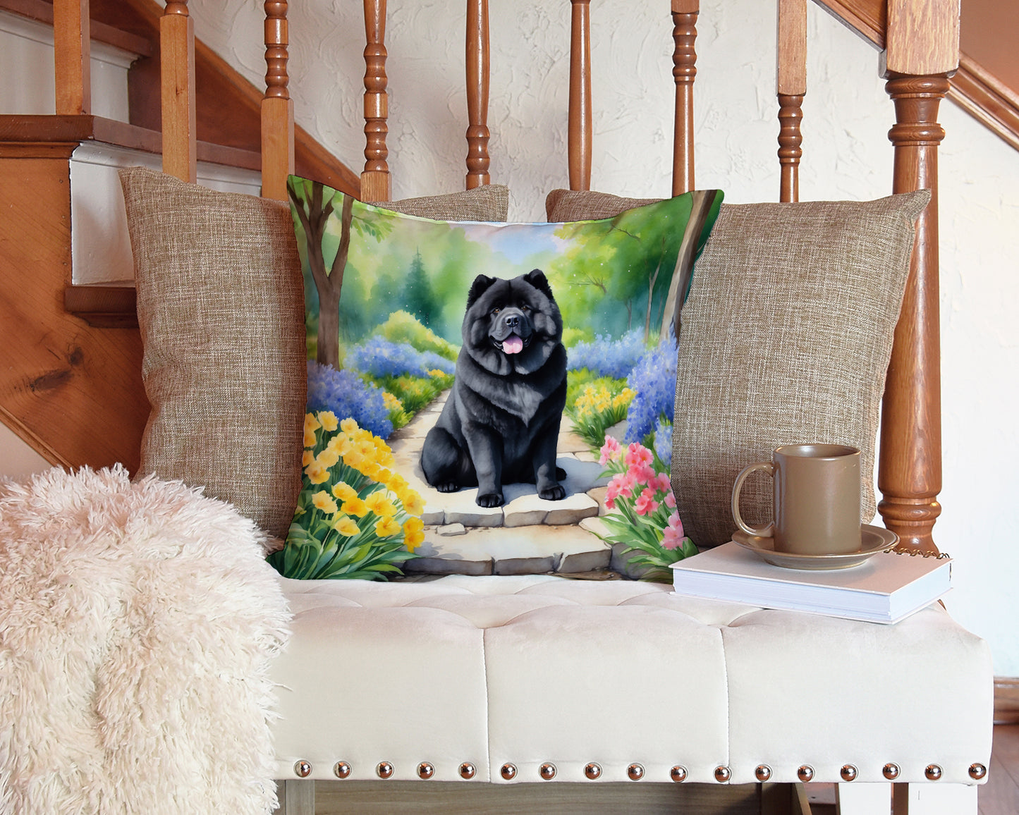 Chow Chow Spring Path Throw Pillow