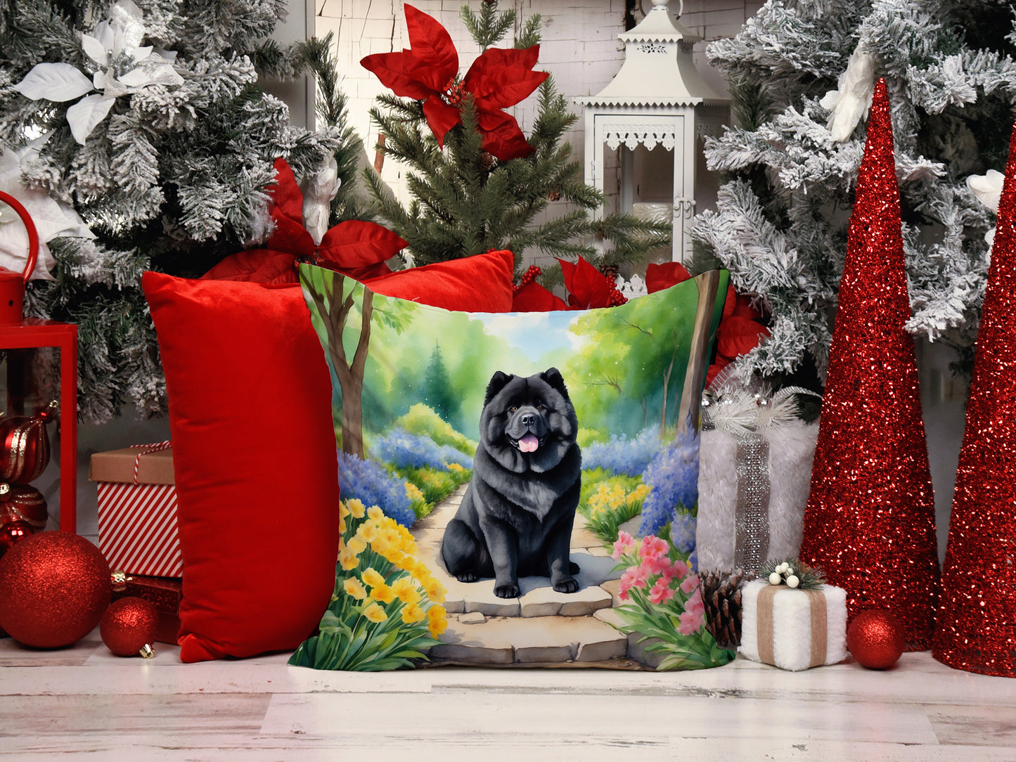 Chow Chow Spring Path Throw Pillow