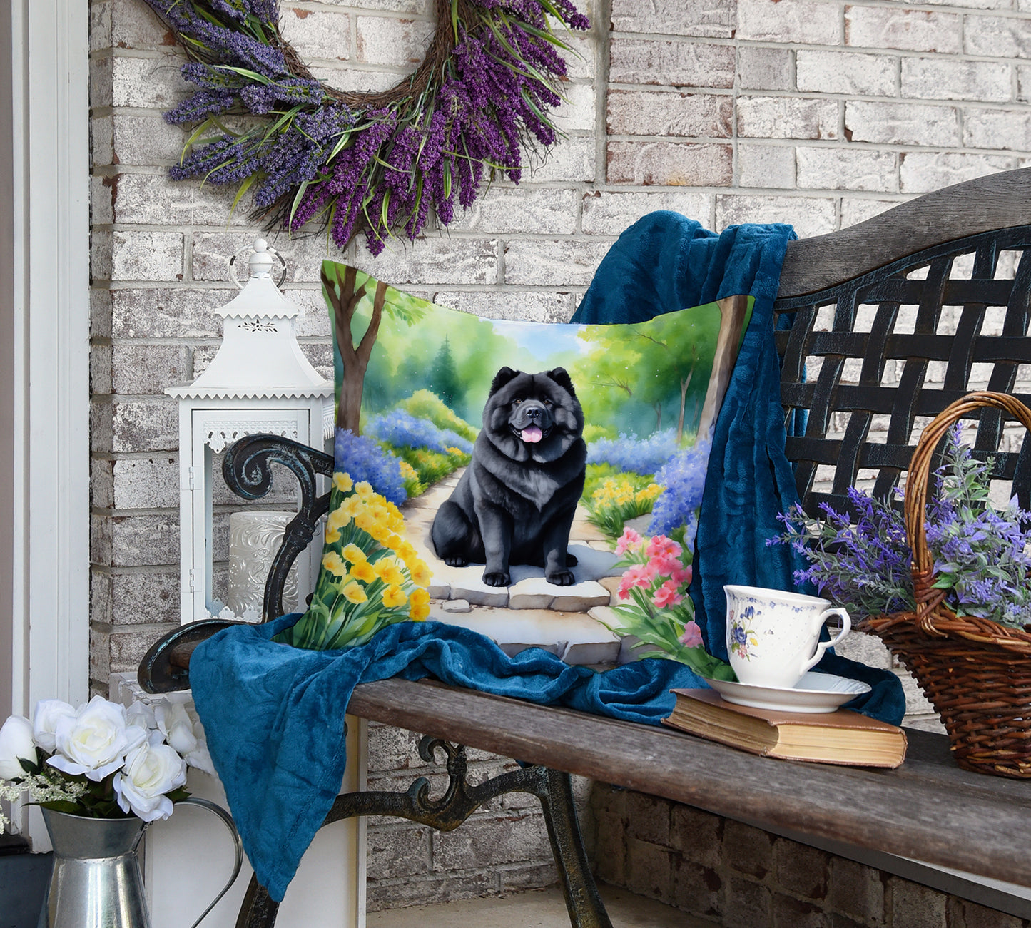 Chow Chow Spring Path Throw Pillow