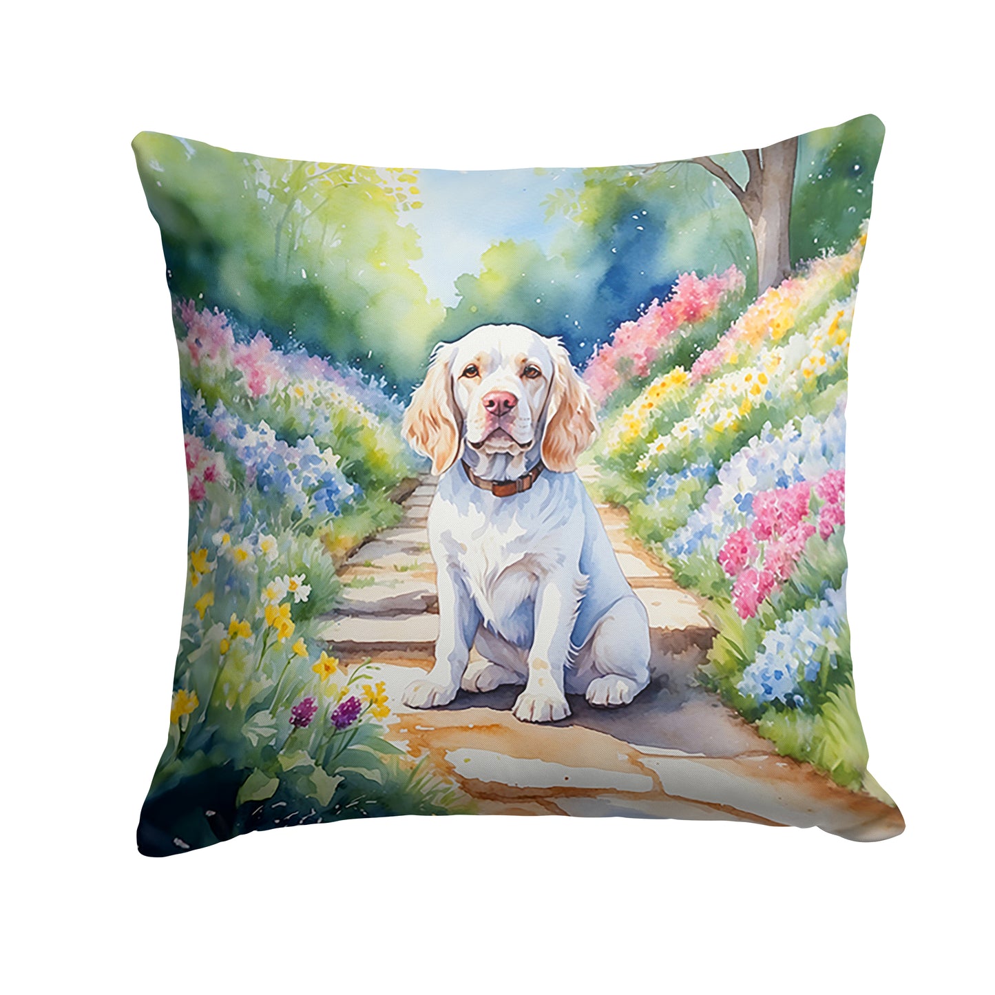 Buy this Clumber Spaniel Spring Path Throw Pillow