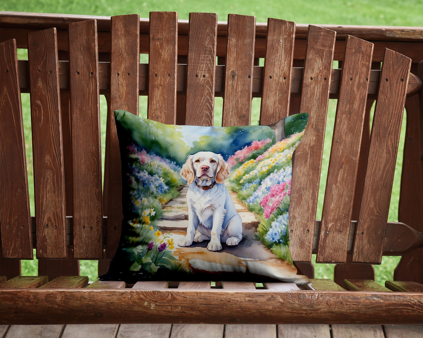 Clumber Spaniel Spring Path Throw Pillow