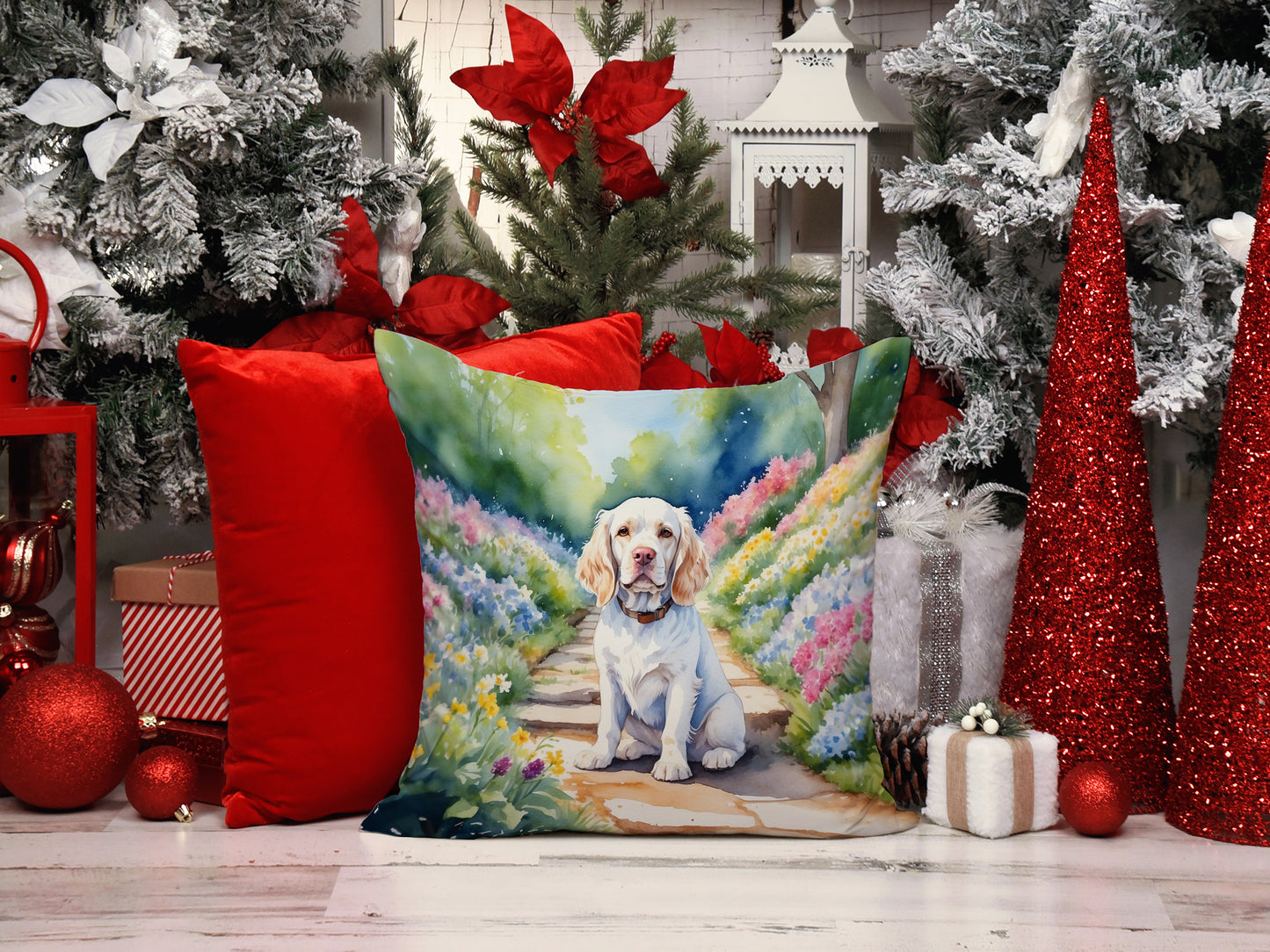 Clumber Spaniel Spring Path Throw Pillow