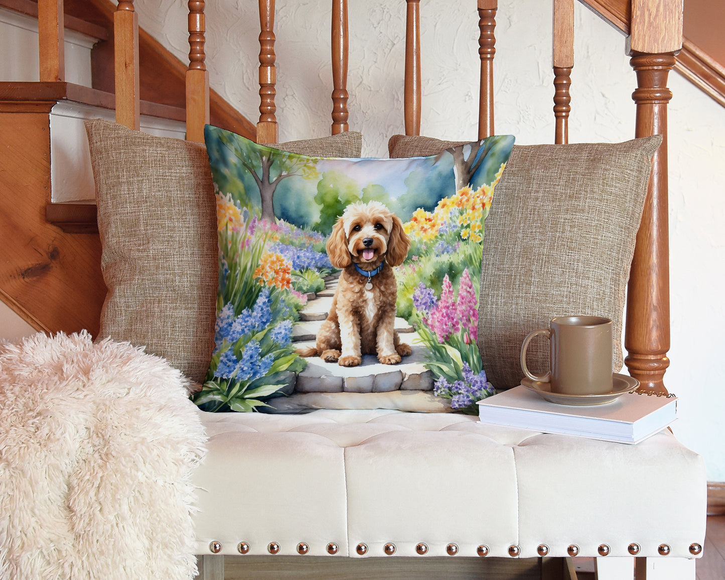 Cockapoo Spring Path Throw Pillow