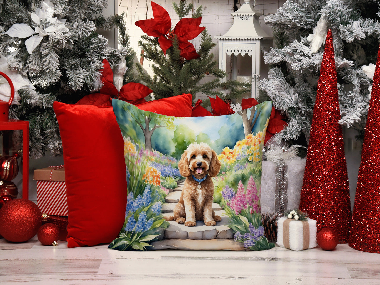 Cockapoo Spring Path Throw Pillow