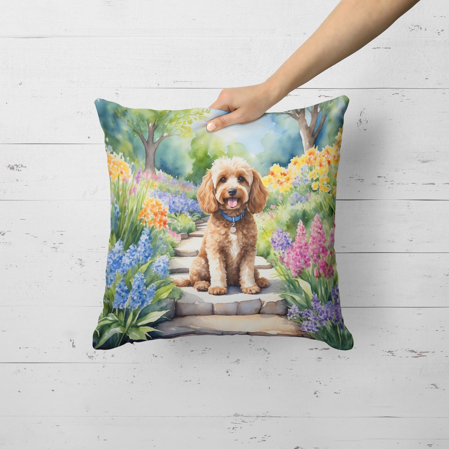 Cockapoo Spring Path Throw Pillow