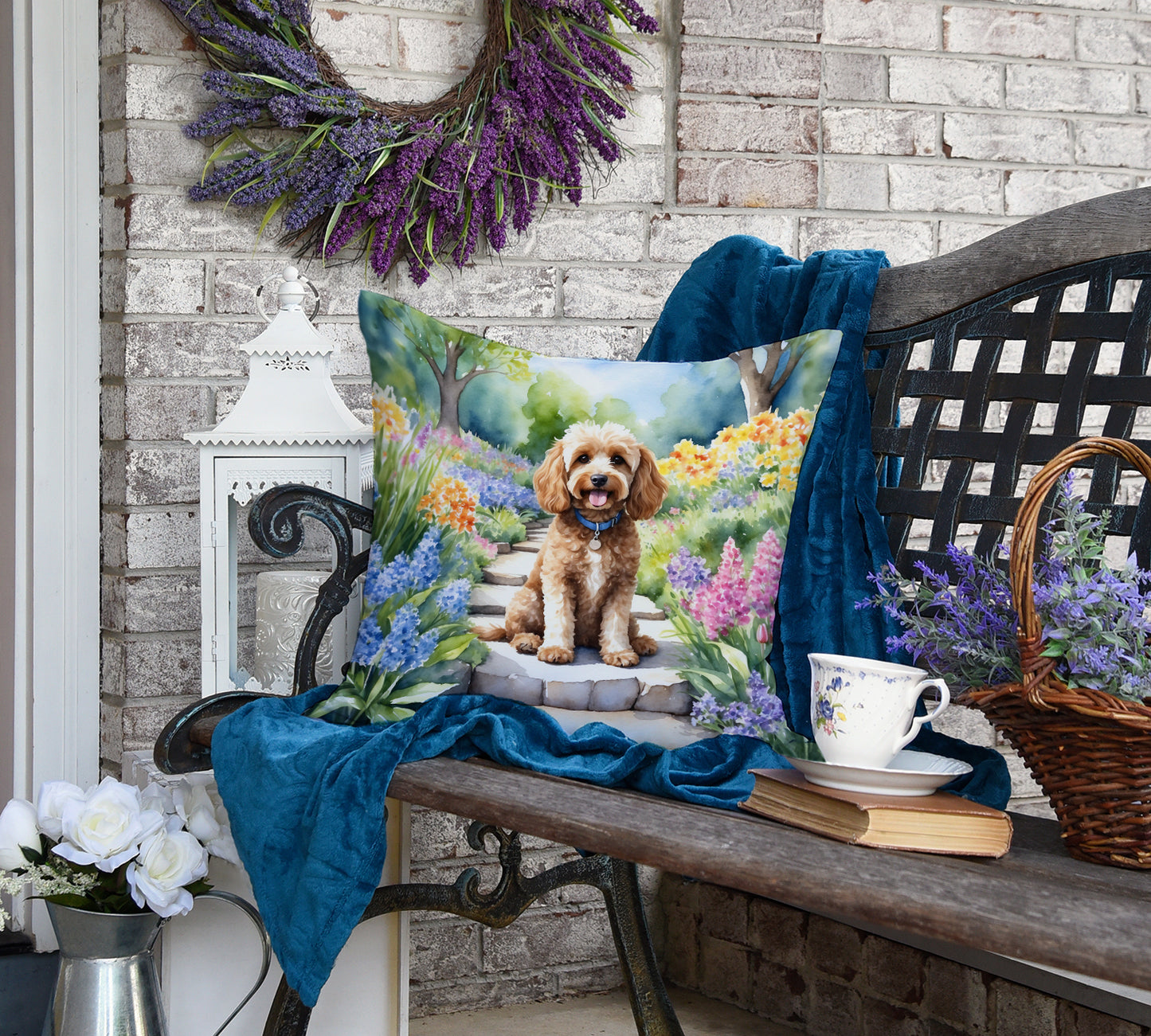 Cockapoo Spring Path Throw Pillow