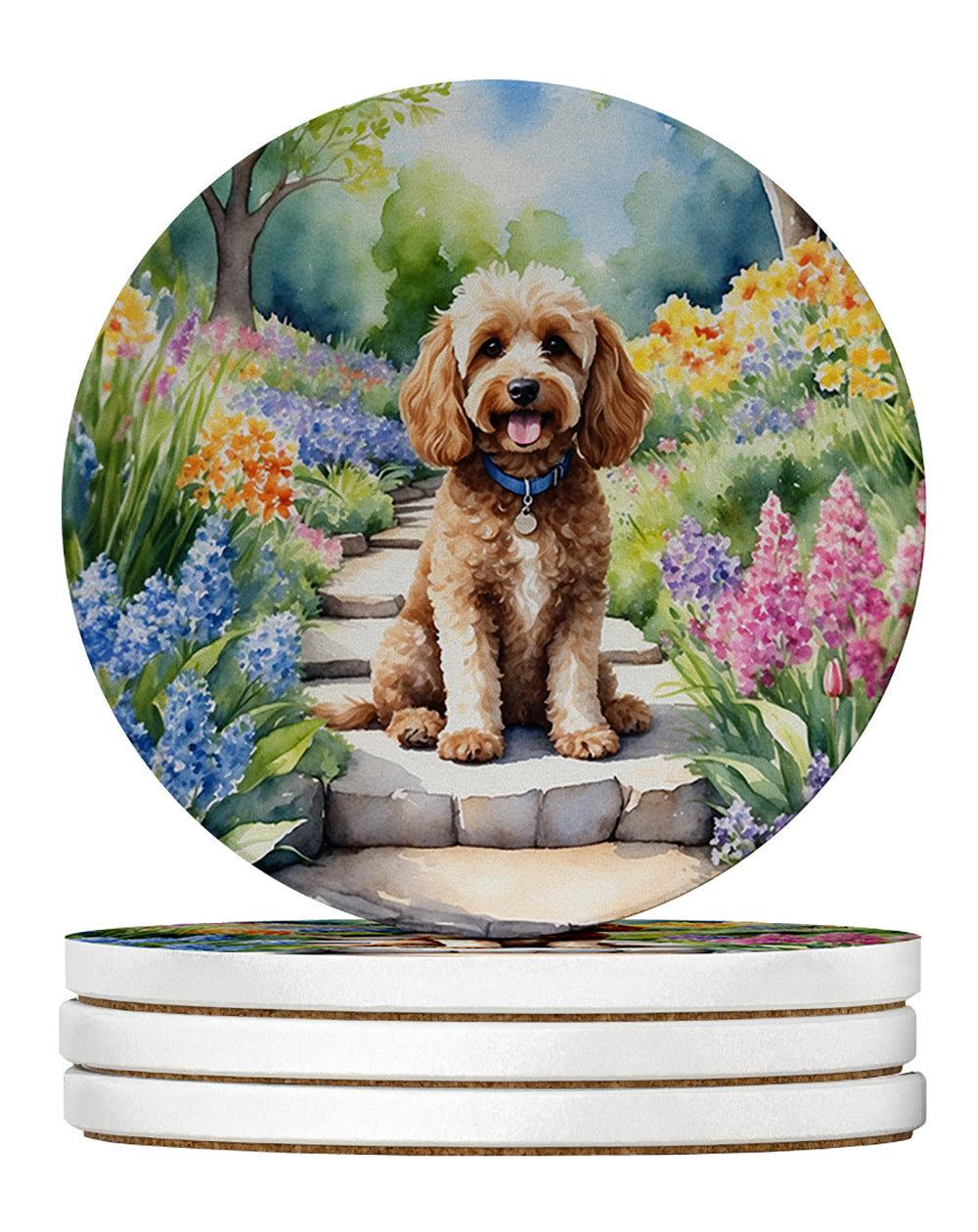 Buy this Cockapoo Spring Path Large Sandstone Coasters Pack of 4