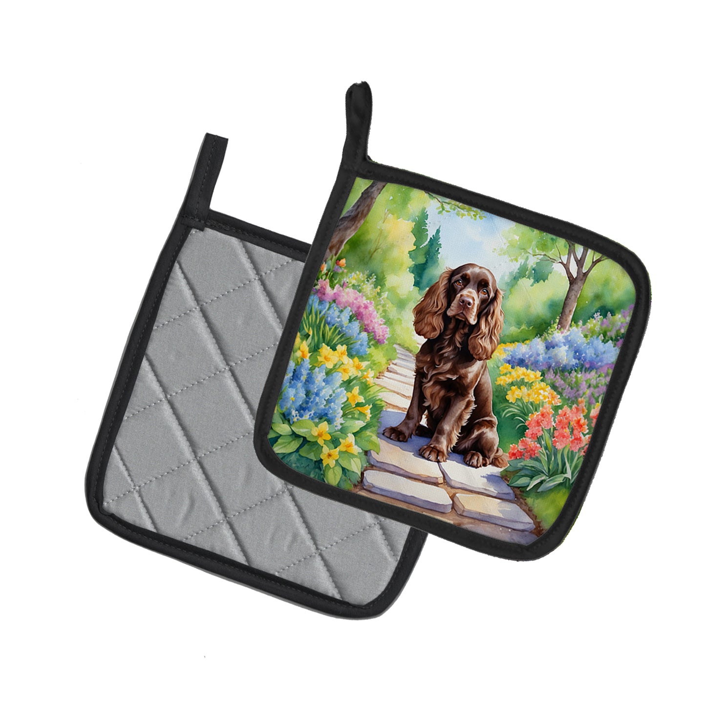 Cocker Spaniel Spring Path Pair of Pot Holders