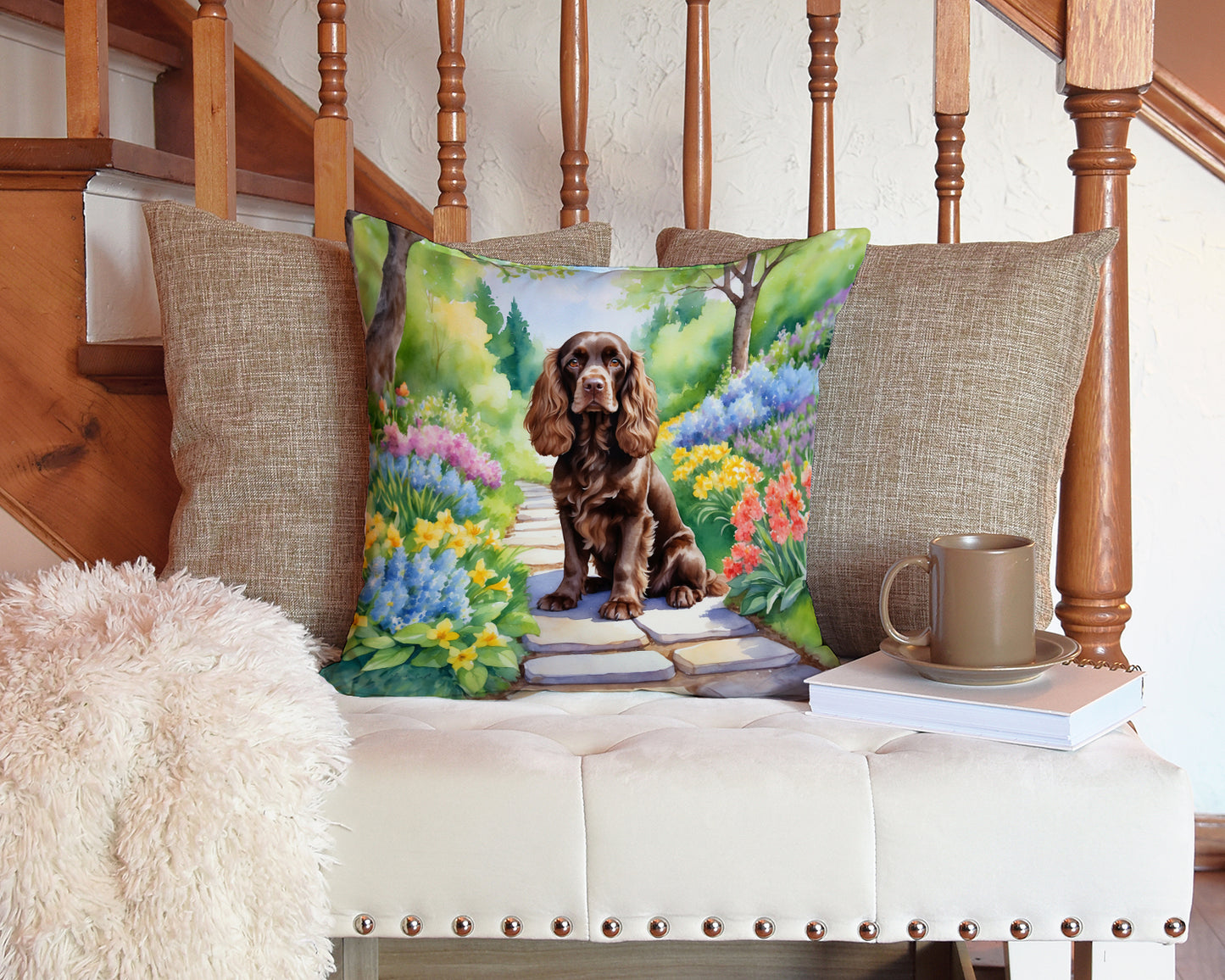 Cocker Spaniel Spring Path Throw Pillow