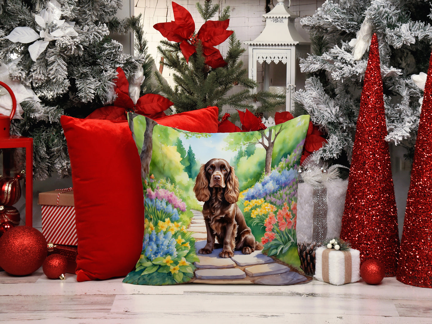 Cocker Spaniel Spring Path Throw Pillow