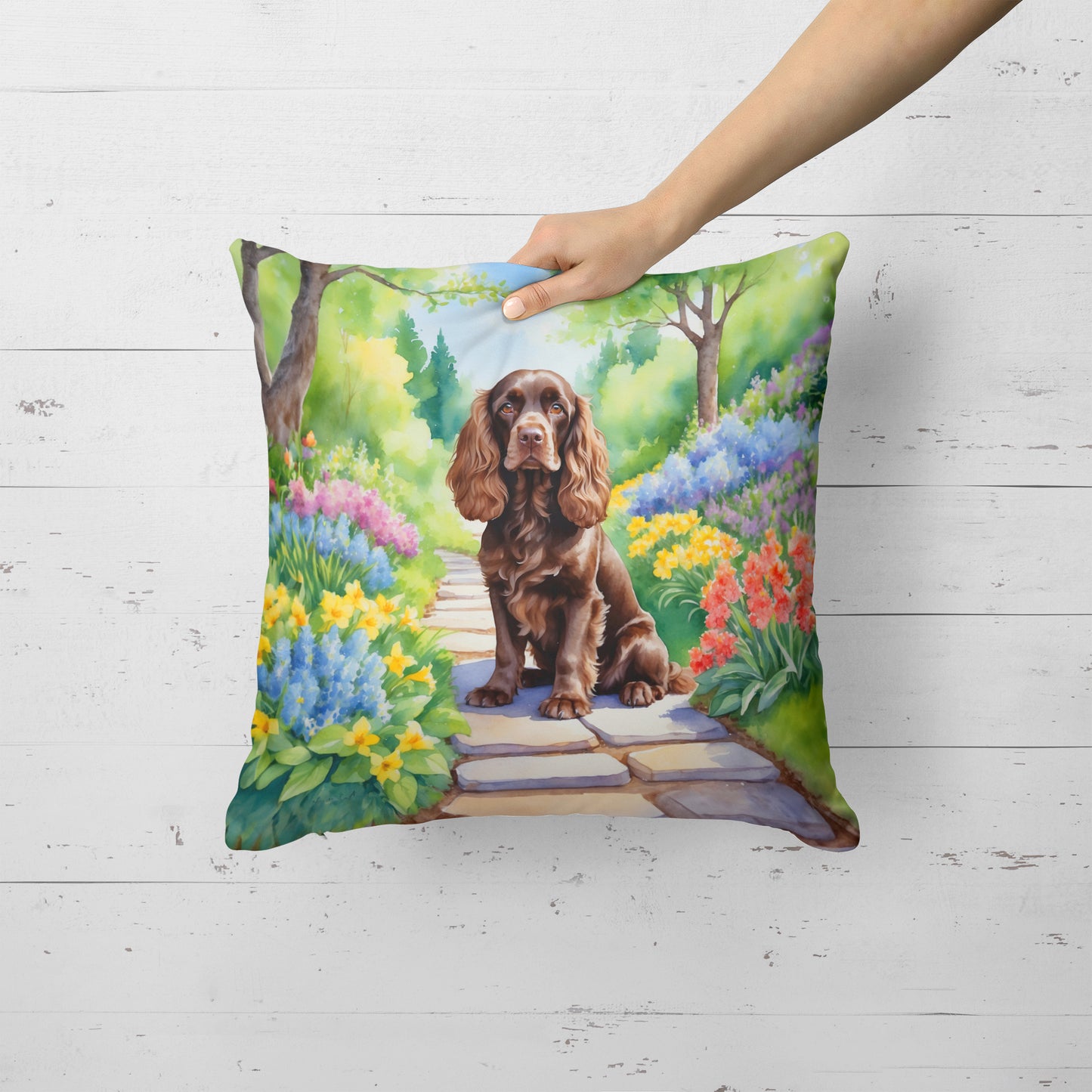 Cocker Spaniel Spring Path Throw Pillow