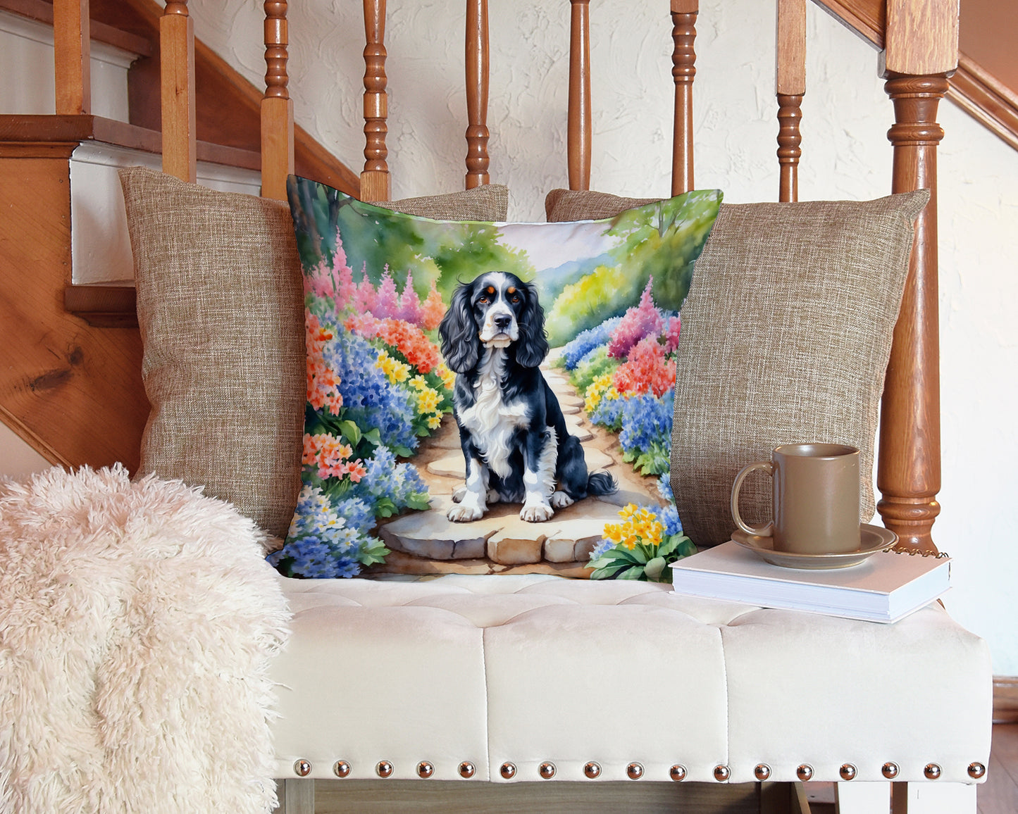 Cocker Spaniel Spring Path Throw Pillow