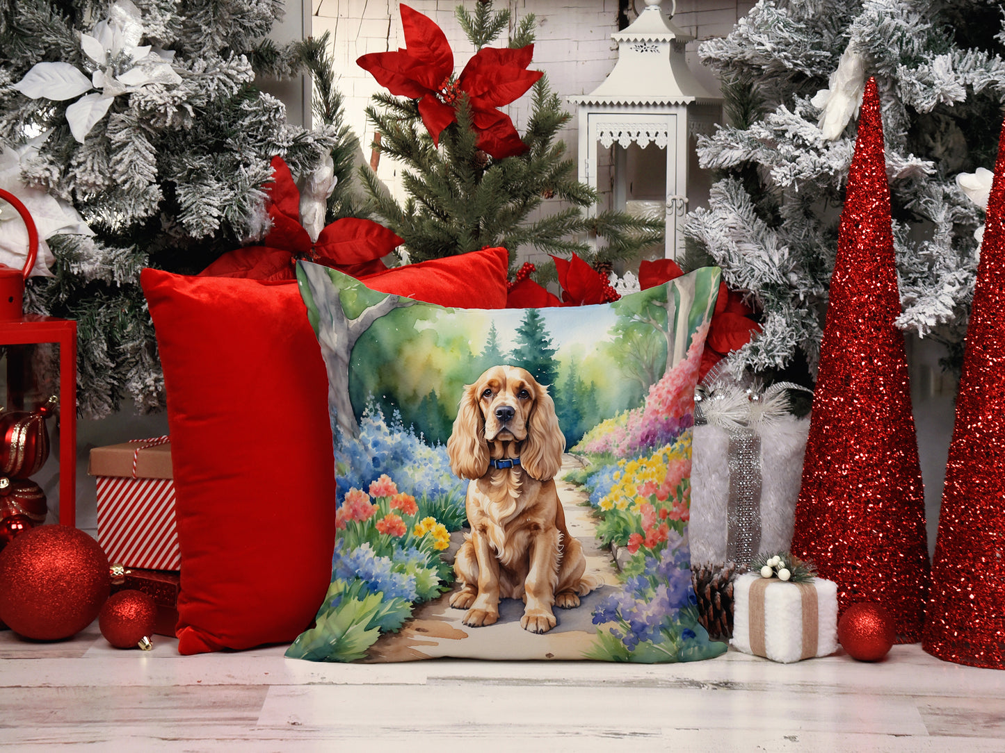 Cocker Spaniel Spring Path Throw Pillow