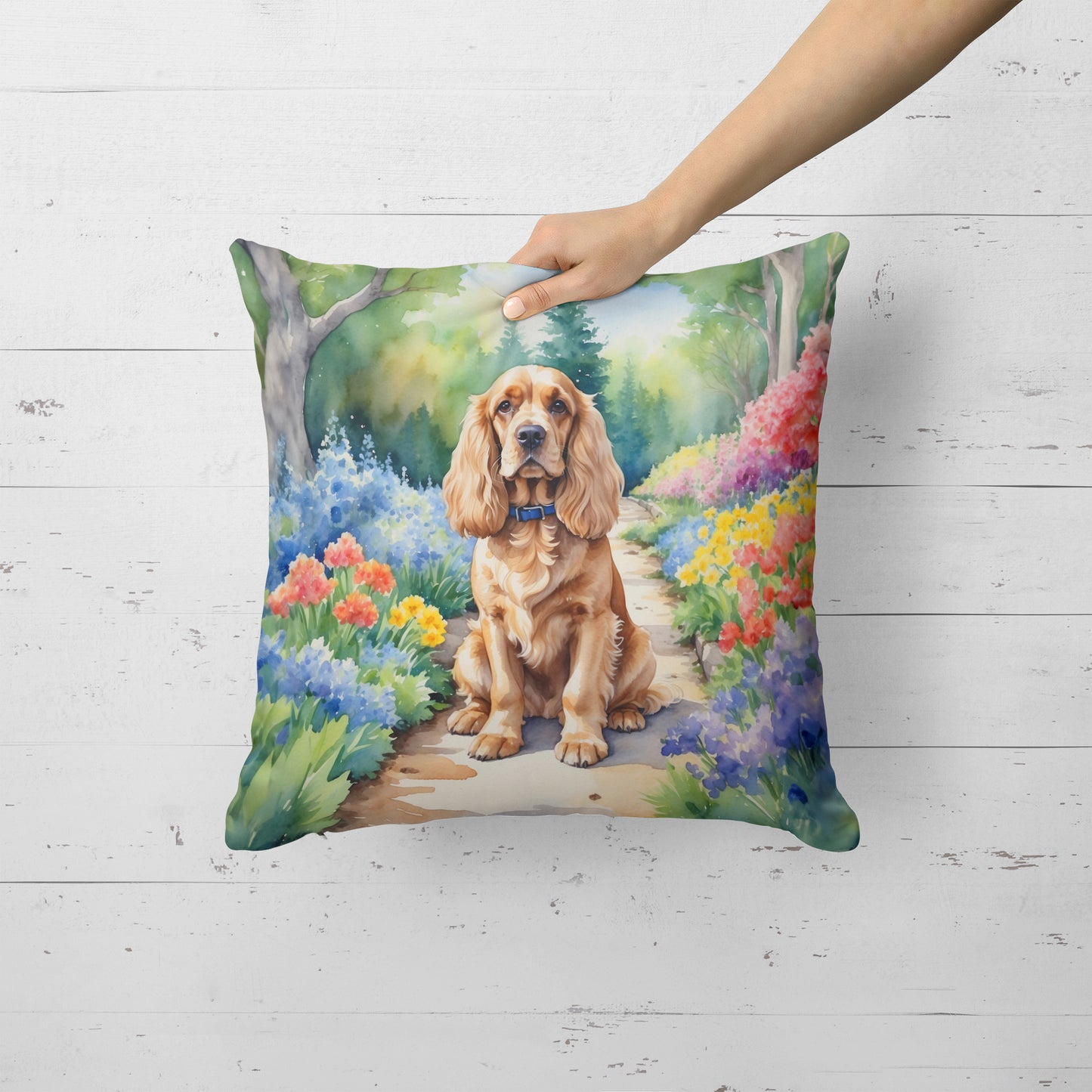 Cocker Spaniel Spring Path Throw Pillow