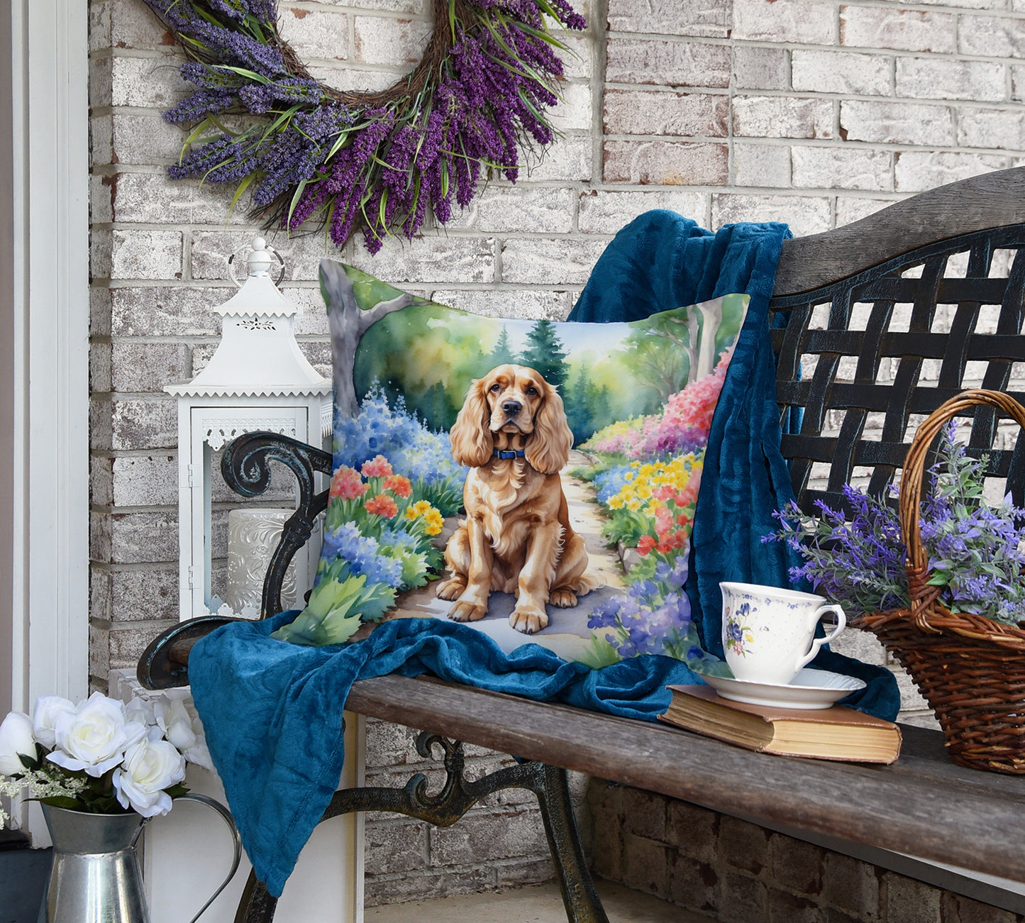 Cocker Spaniel Spring Path Throw Pillow