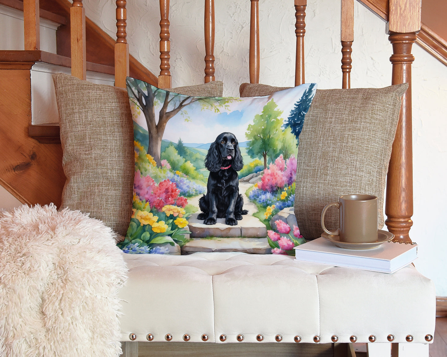 Cocker Spaniel Spring Path Throw Pillow