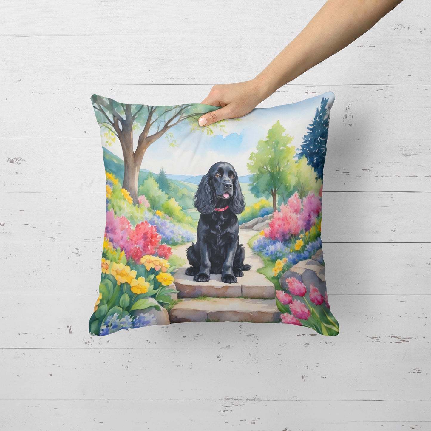 Cocker Spaniel Spring Path Throw Pillow