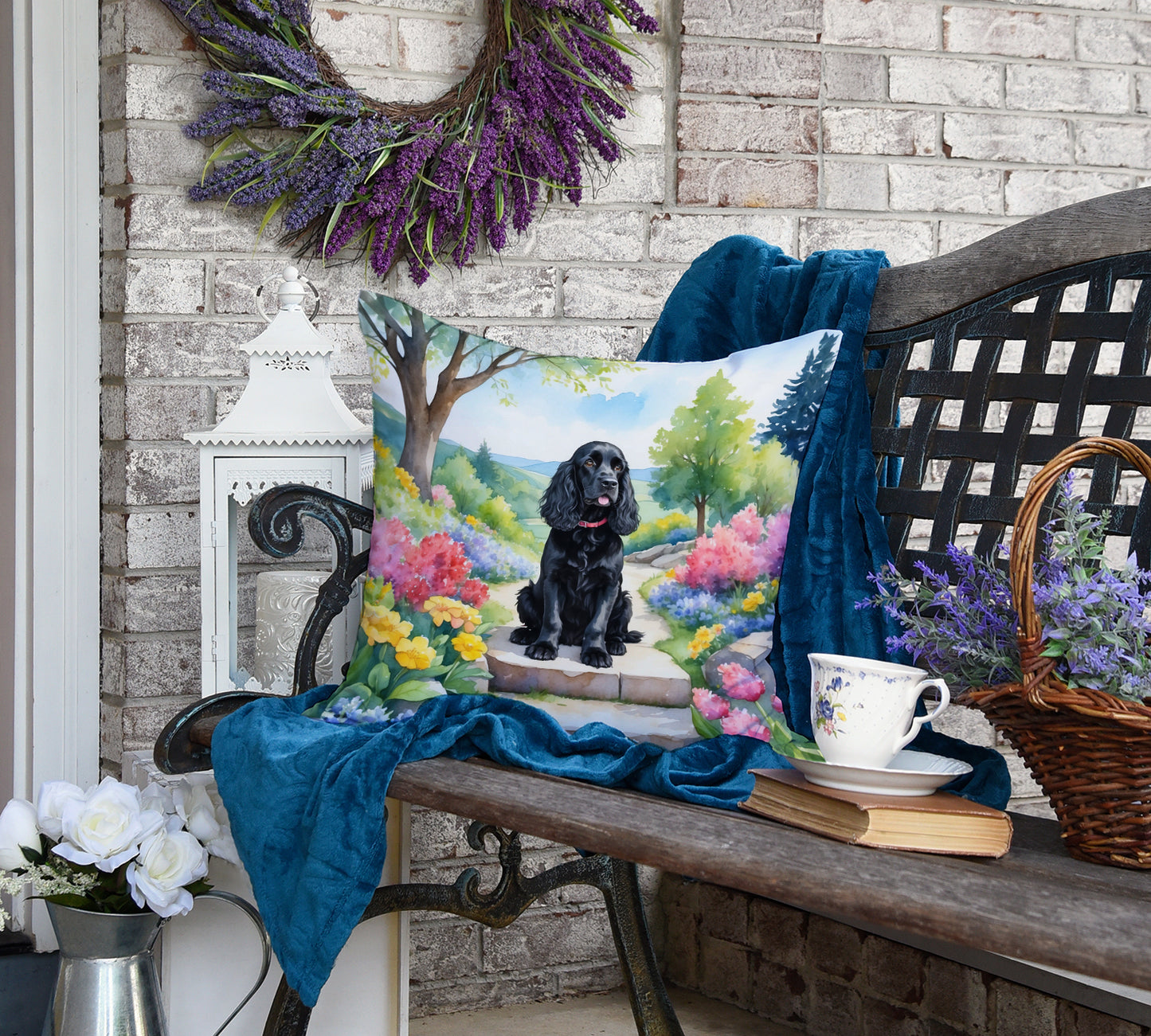 Cocker Spaniel Spring Path Throw Pillow