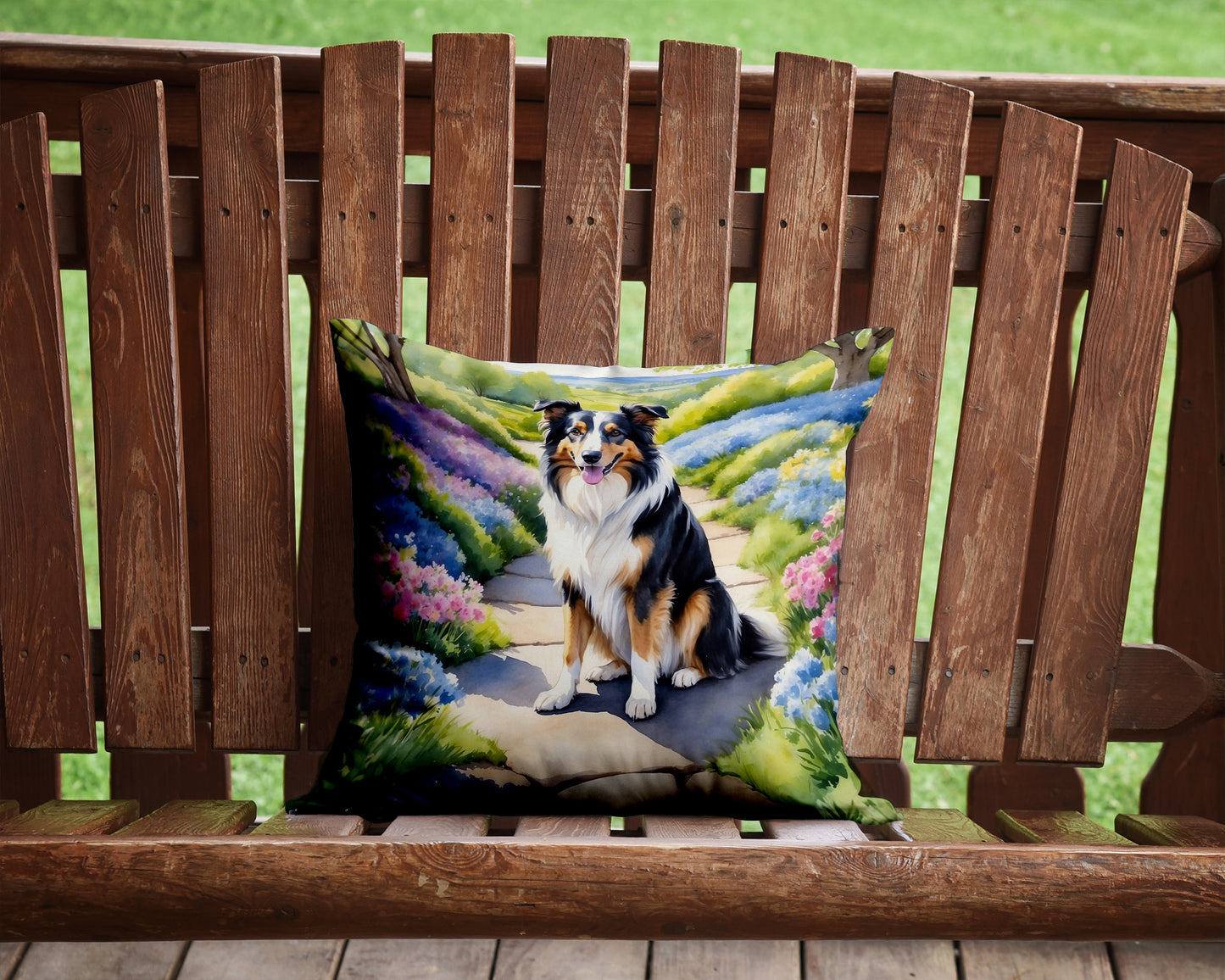 Collie Spring Path Throw Pillow