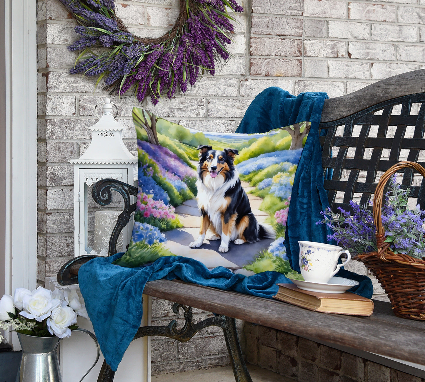 Collie Spring Path Throw Pillow