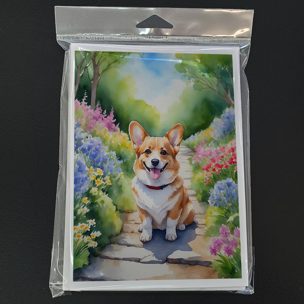 Corgi Spring Path Greeting Cards Pack of 8