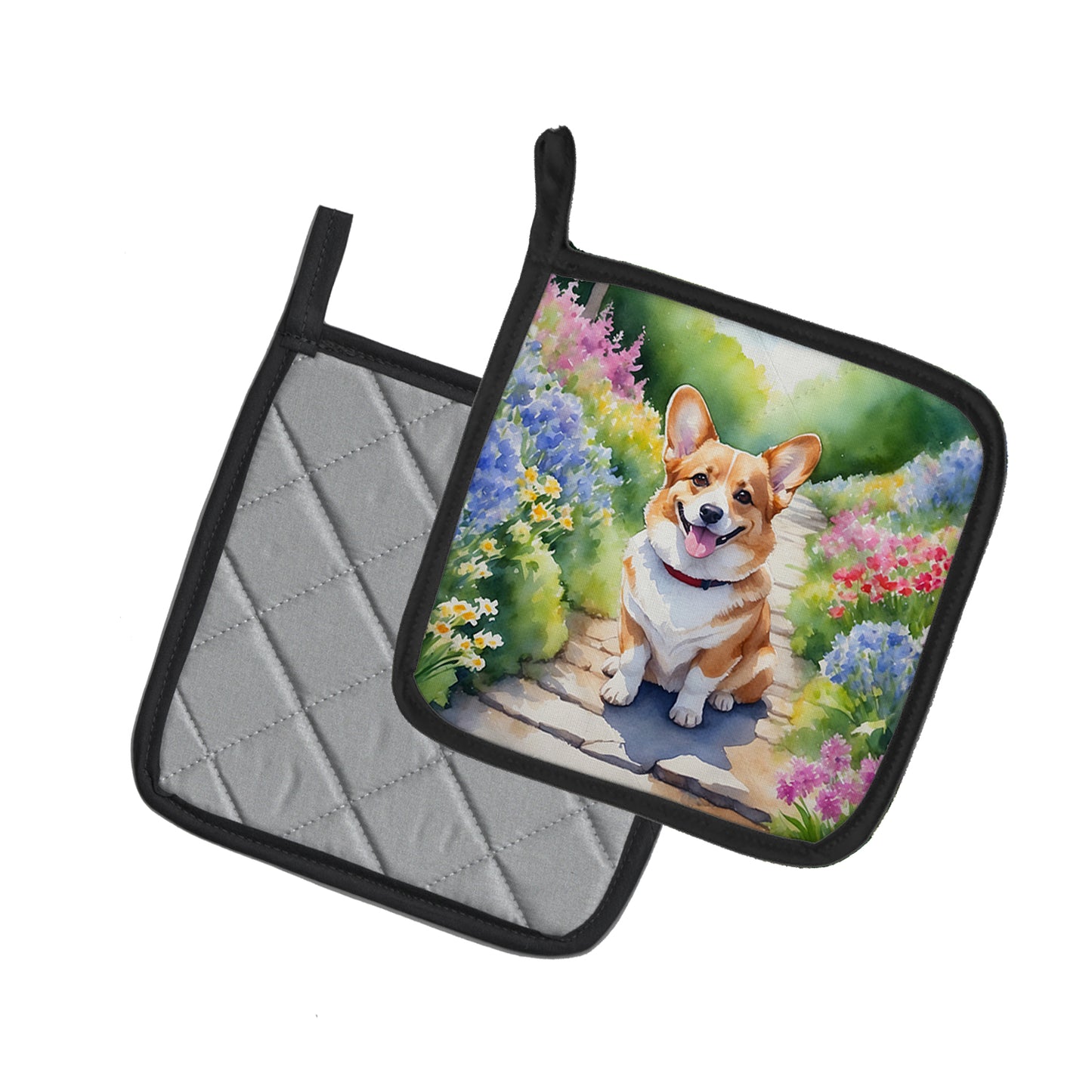 Corgi Spring Path Pair of Pot Holders