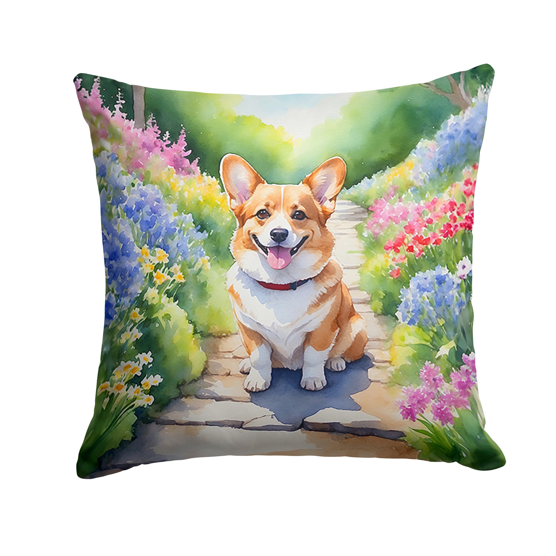 Buy this Corgi Spring Path Throw Pillow