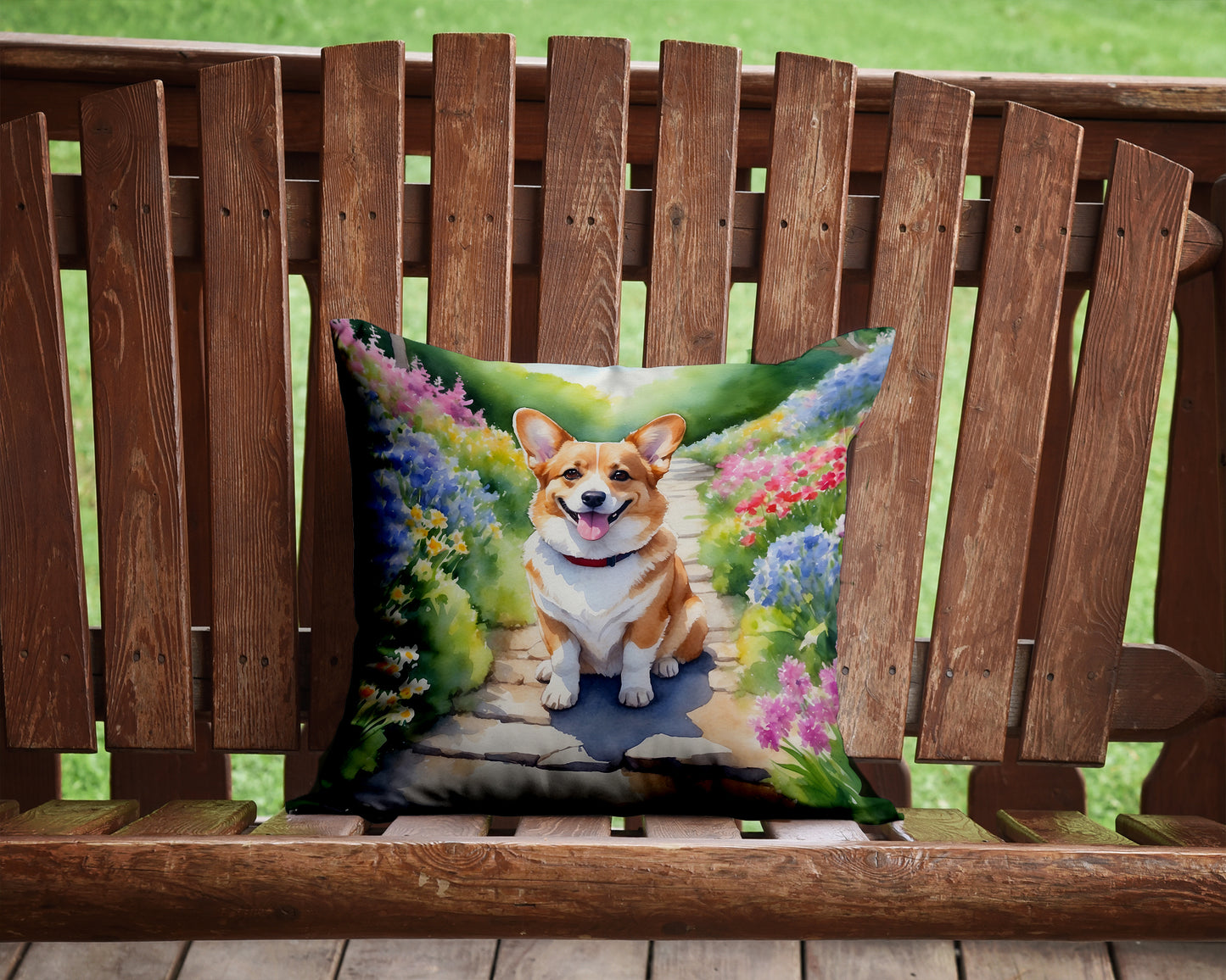 Corgi Spring Path Throw Pillow