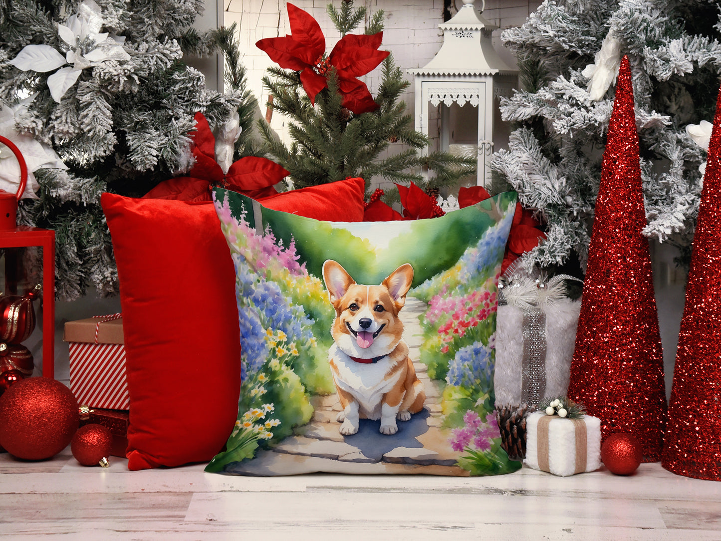 Corgi Spring Path Throw Pillow