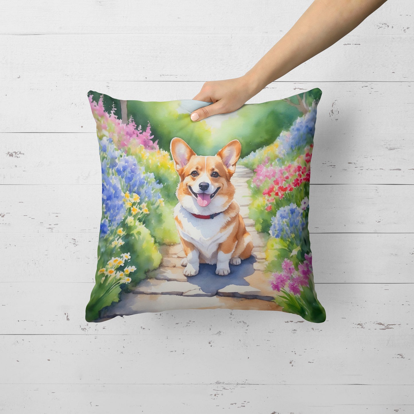 Corgi Spring Path Throw Pillow