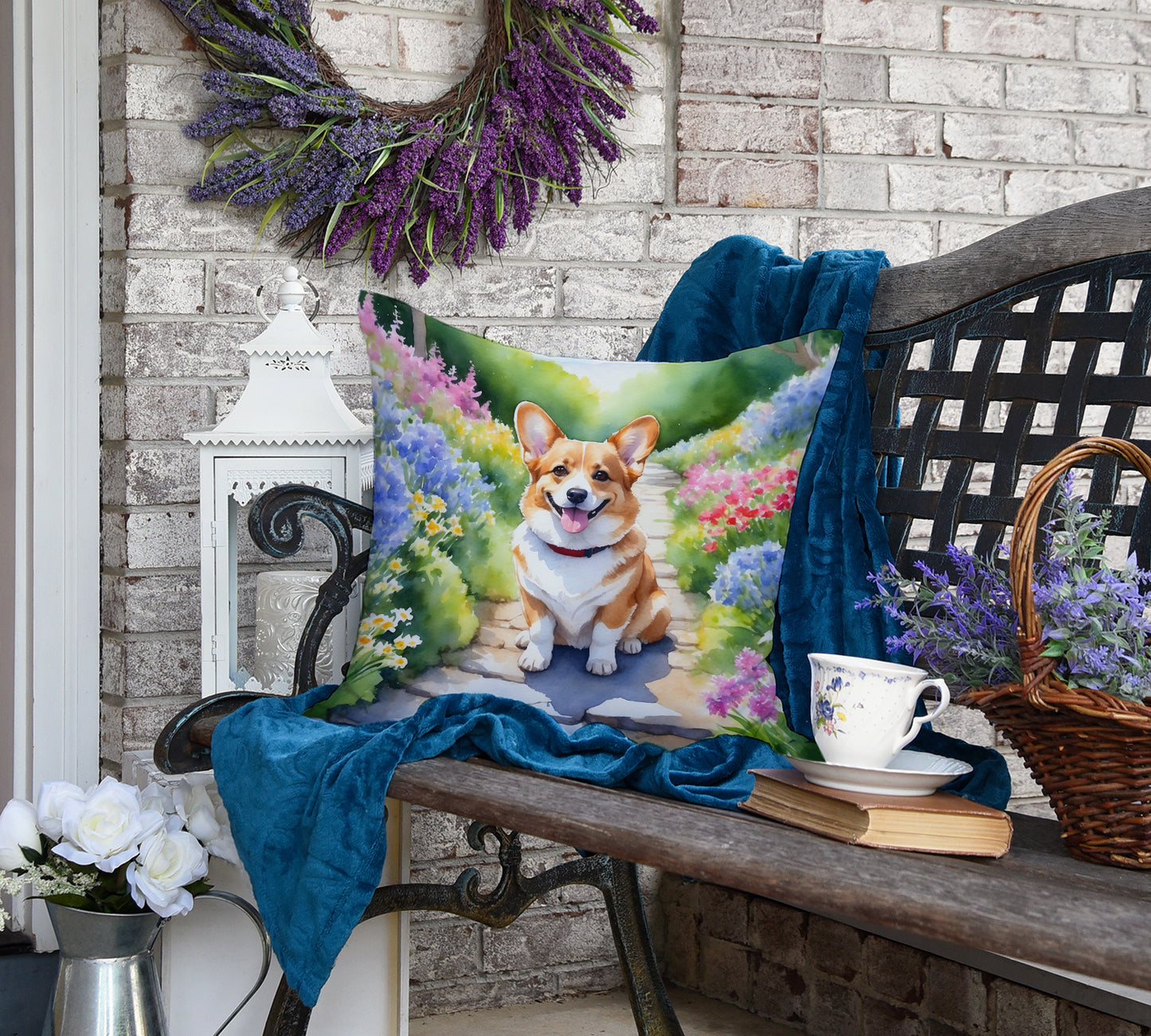 Corgi Spring Path Throw Pillow