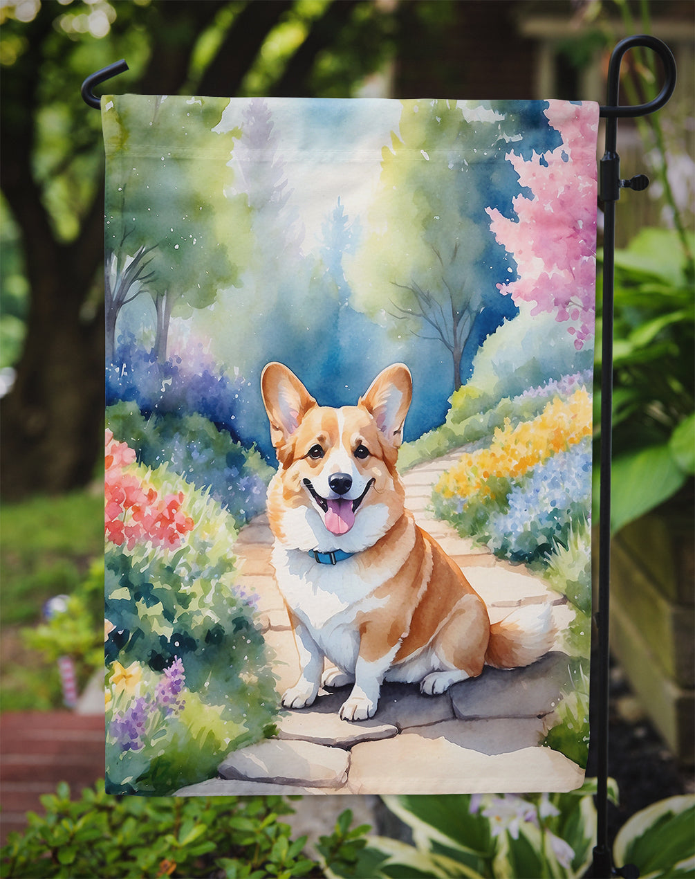 Corgi Spring Path Garden Flag