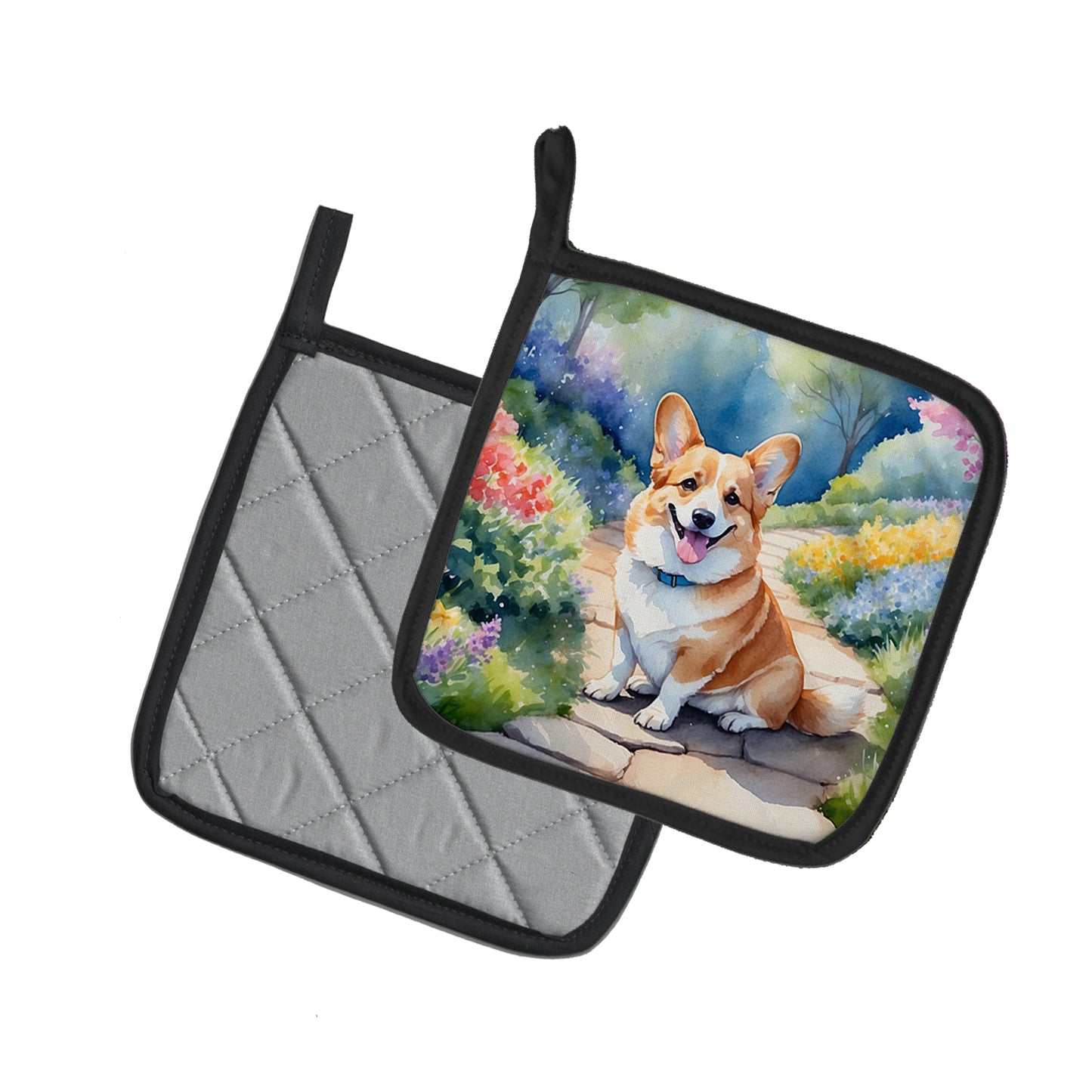 Corgi Spring Path Pair of Pot Holders