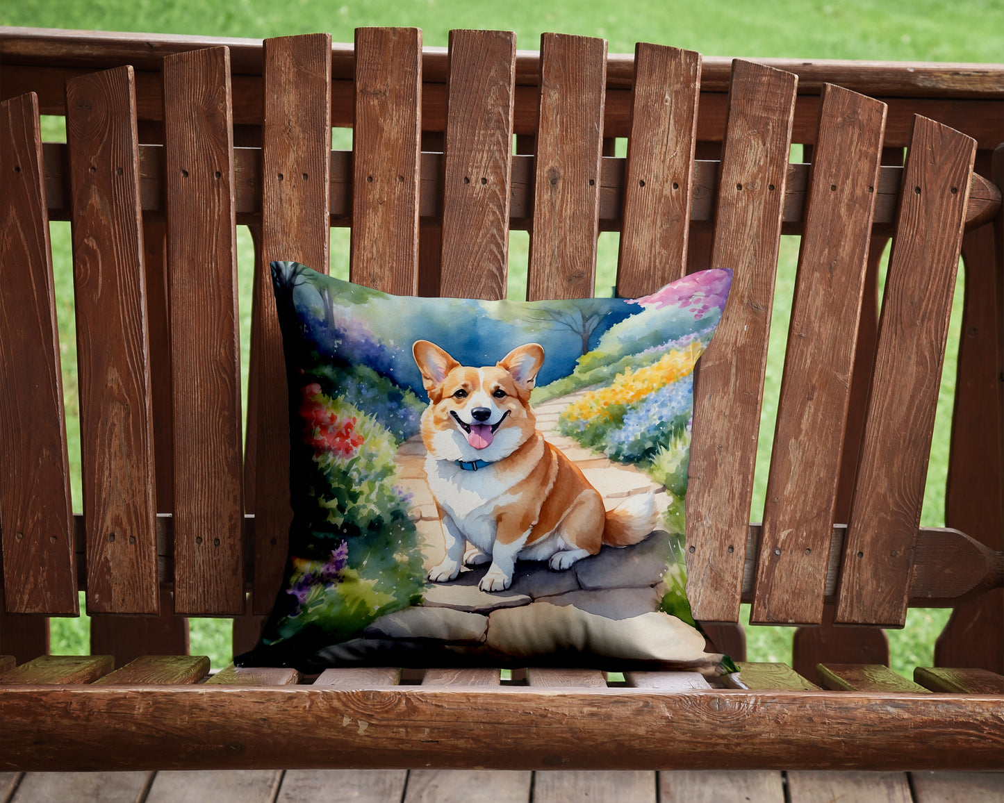 Corgi Spring Path Throw Pillow