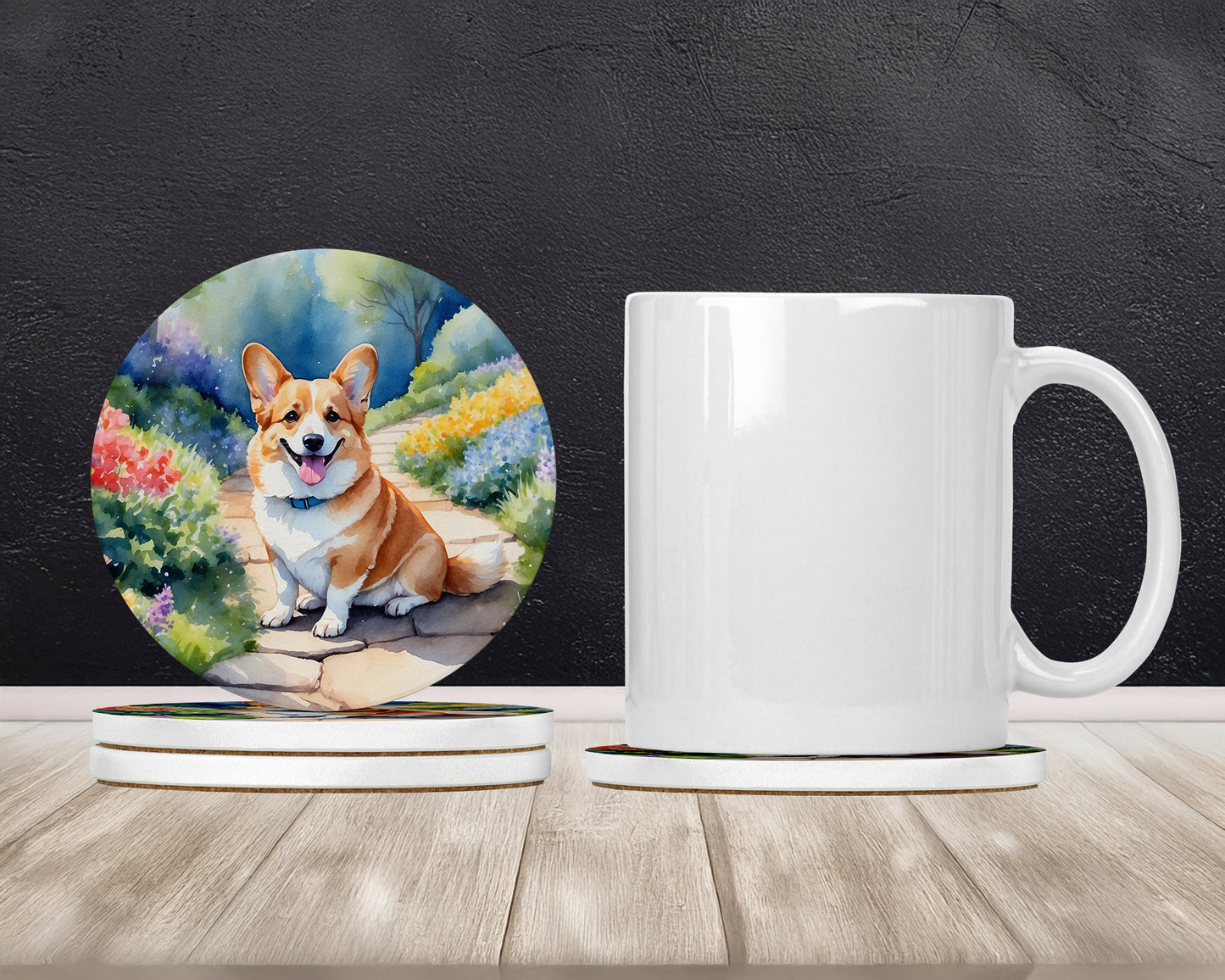 Corgi Spring Path Large Sandstone Coasters Pack of 4