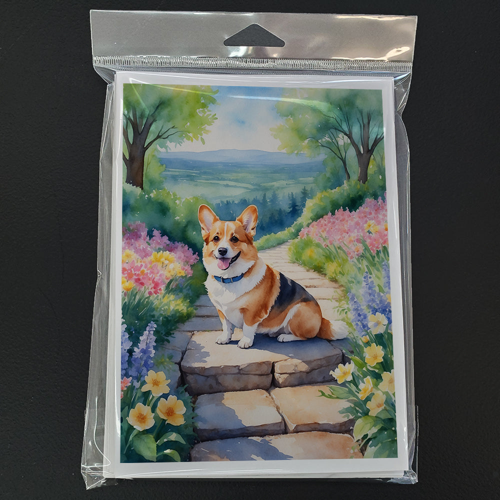 Corgi Spring Path Greeting Cards Pack of 8