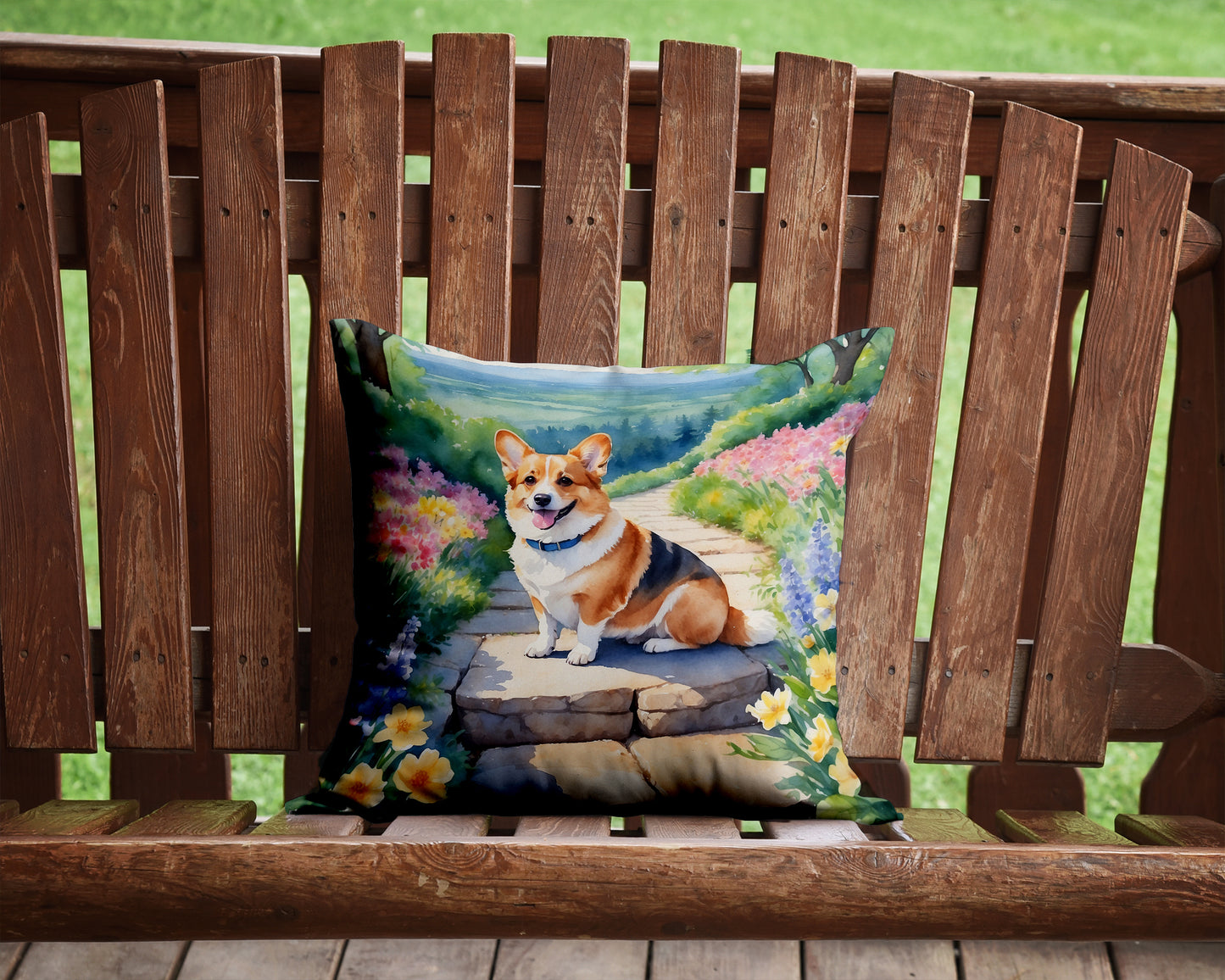 Corgi Spring Path Throw Pillow