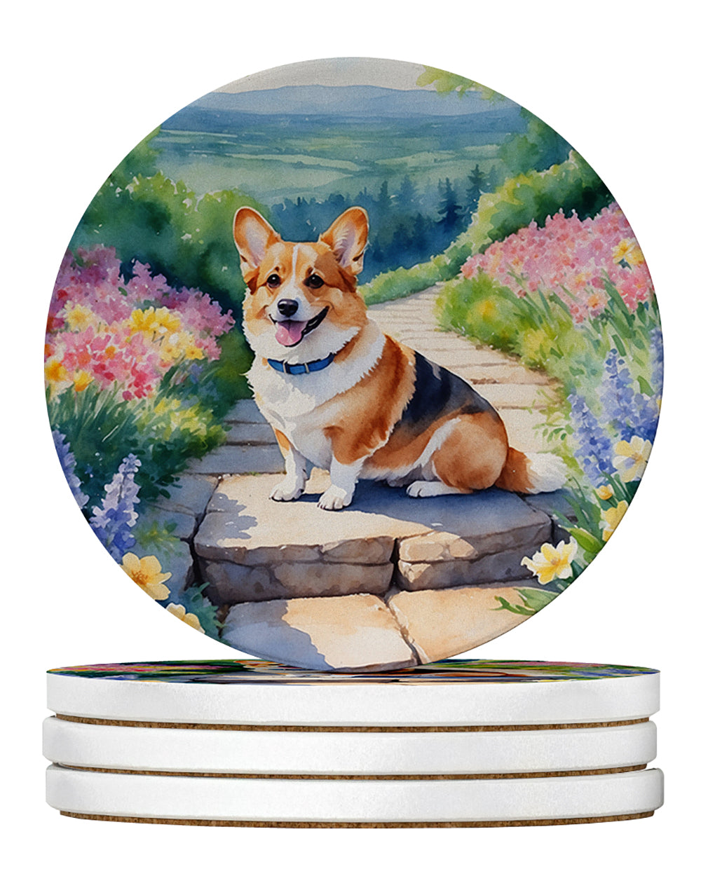 Buy this Corgi Spring Path Large Sandstone Coasters Pack of 4