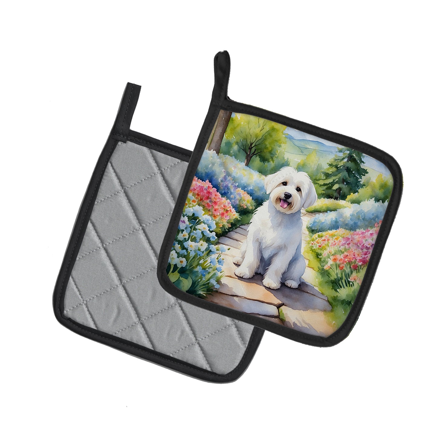 Coton de Tulear Spring Path Pair of Pot Holders