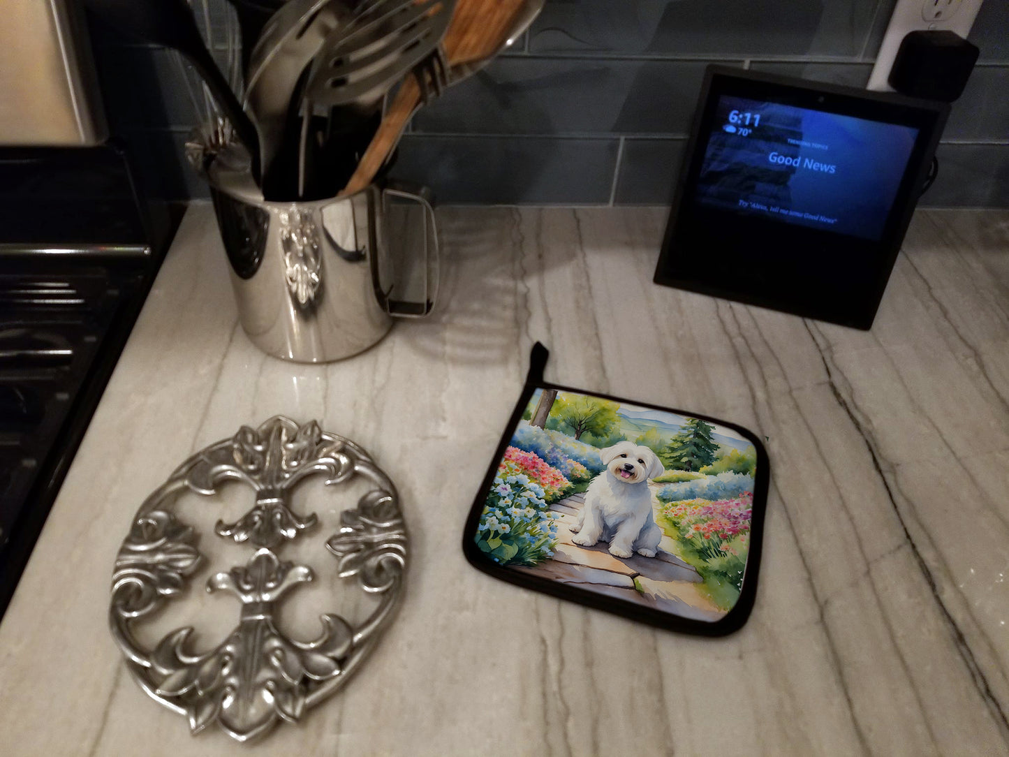 Coton de Tulear Spring Path Pair of Pot Holders