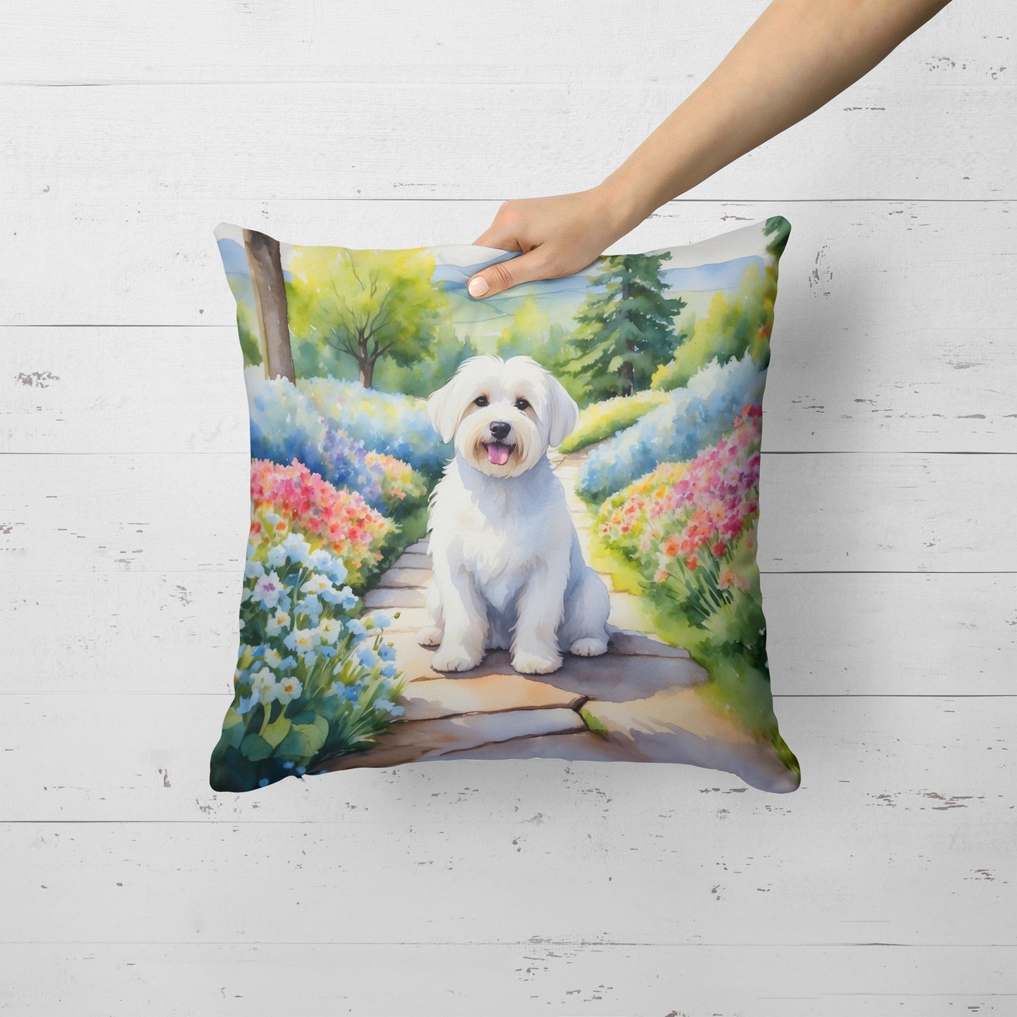 Coton de Tulear Spring Path Throw Pillow