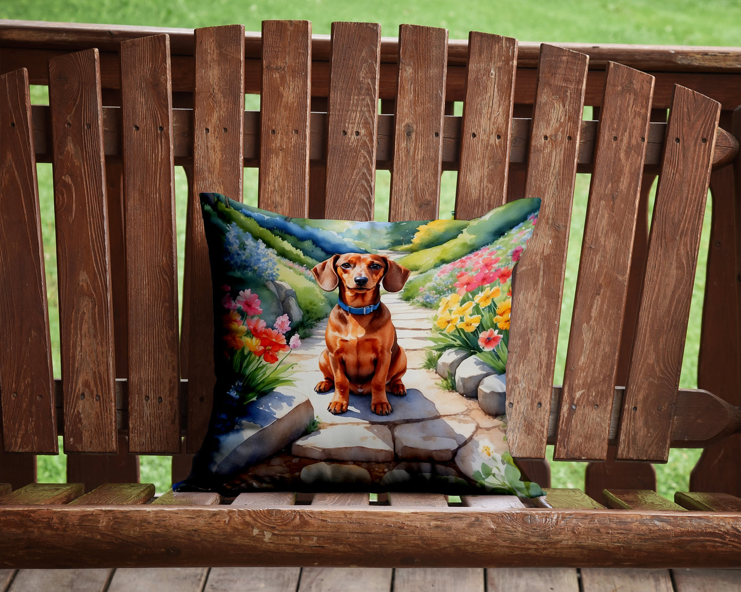 Dachshund Spring Path Throw Pillow