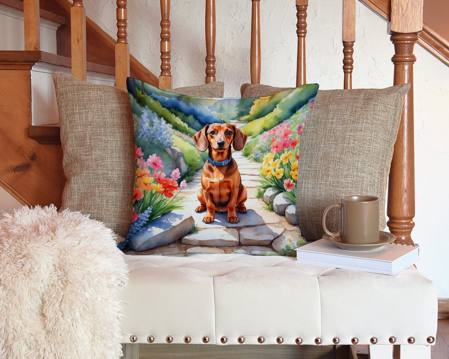 Dachshund Spring Path Throw Pillow